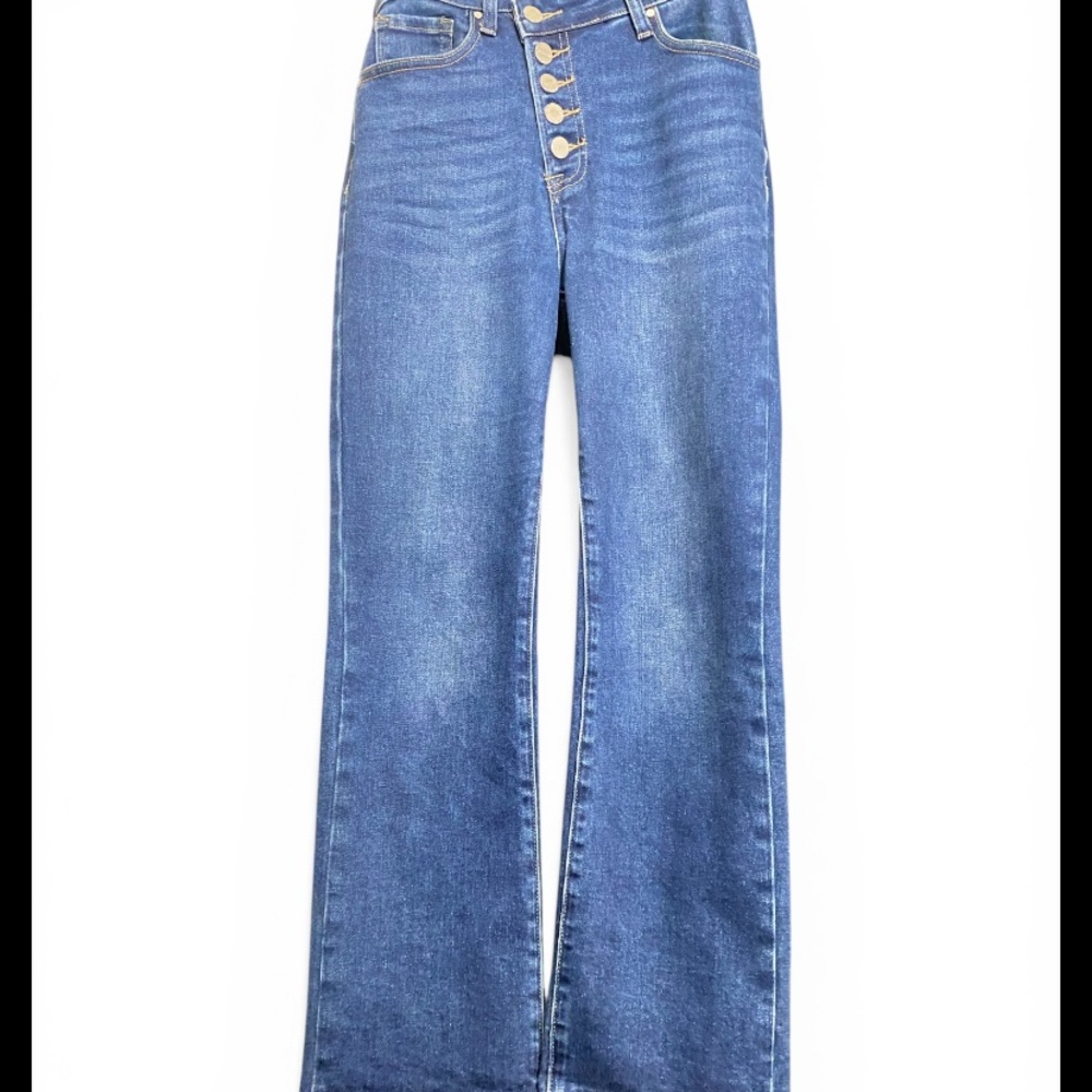 Risen Jeans High Rise Button Fly Straight Leg Raw Hem Size 26 Medium Was - Picture 3 of 13